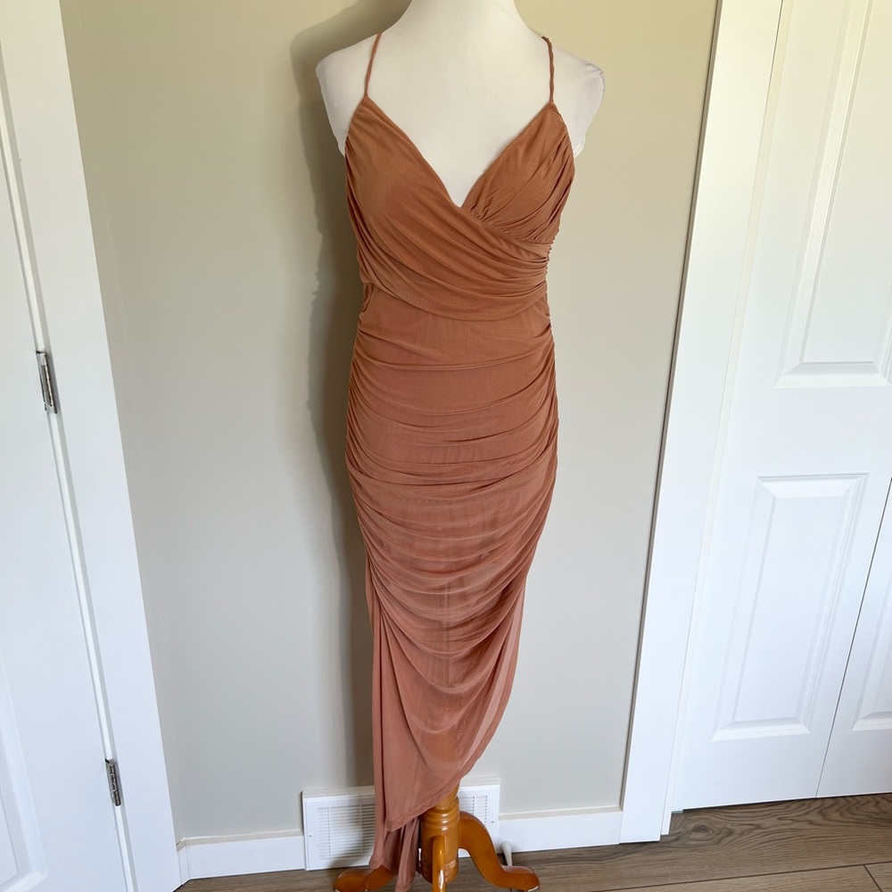 HELLO MOLLY Pink Asymmetrical Ruched Maxi Dress Size 8